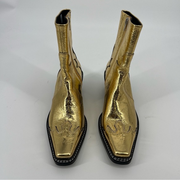 Caverly Kylie Western Gold Metallic Leather Block Heel Cowboy Ankle Booties 40 - Picture 4 of 11